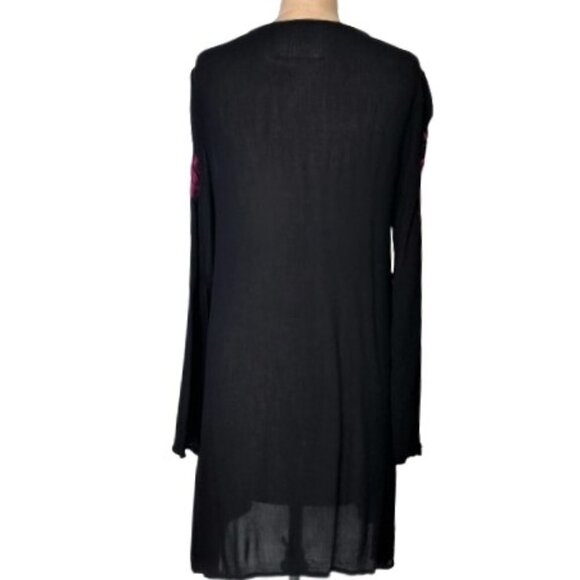 California Moonrise boho hippie embroidered bell sleeves lace up dress - Picture 4 of 14